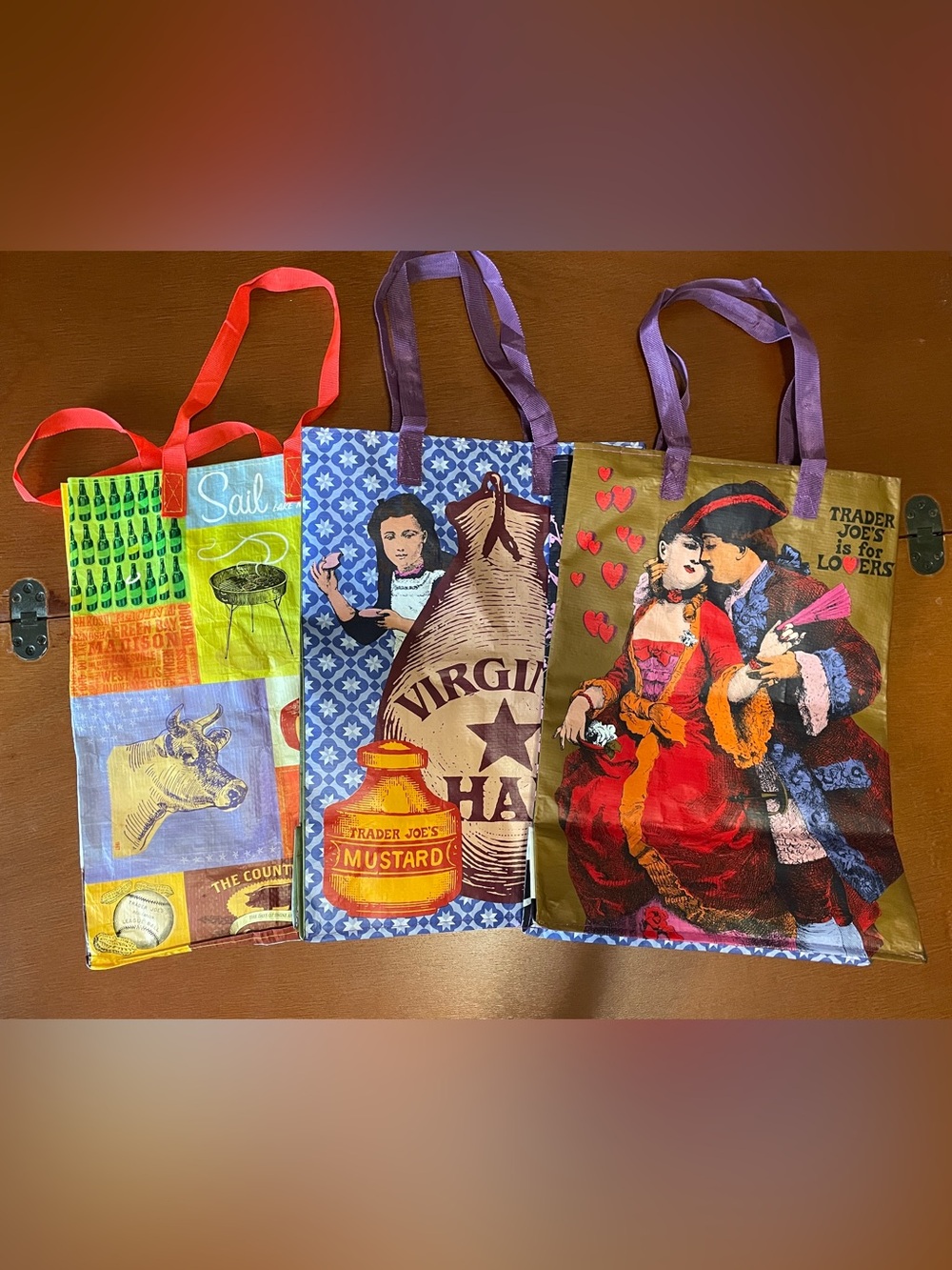 Trader Joe's Reusable Shopping Bag Lot of 3 Virginia Wisconsin Lovers